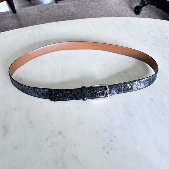 Brooks Brothers Women's Black Croc Embossed Leather Belt with Silver Tone 38 - Picture 2 of 5